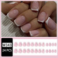 24 white fake nail plates with a black and white plaid pattern, shown in a nail tip style.