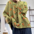 Women's loose fit cardigan sweater with Mori artistic printing colour contrast design