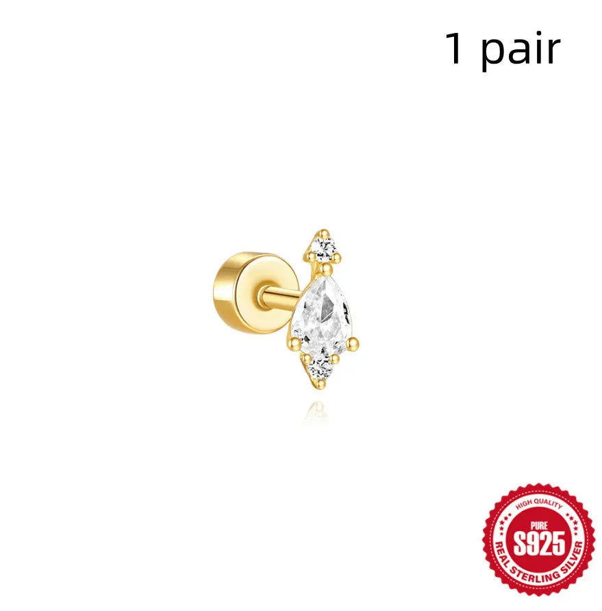S925 sterling silver flat column threaded ear bone studs with butterfly clasp in a gold electroplated finish.