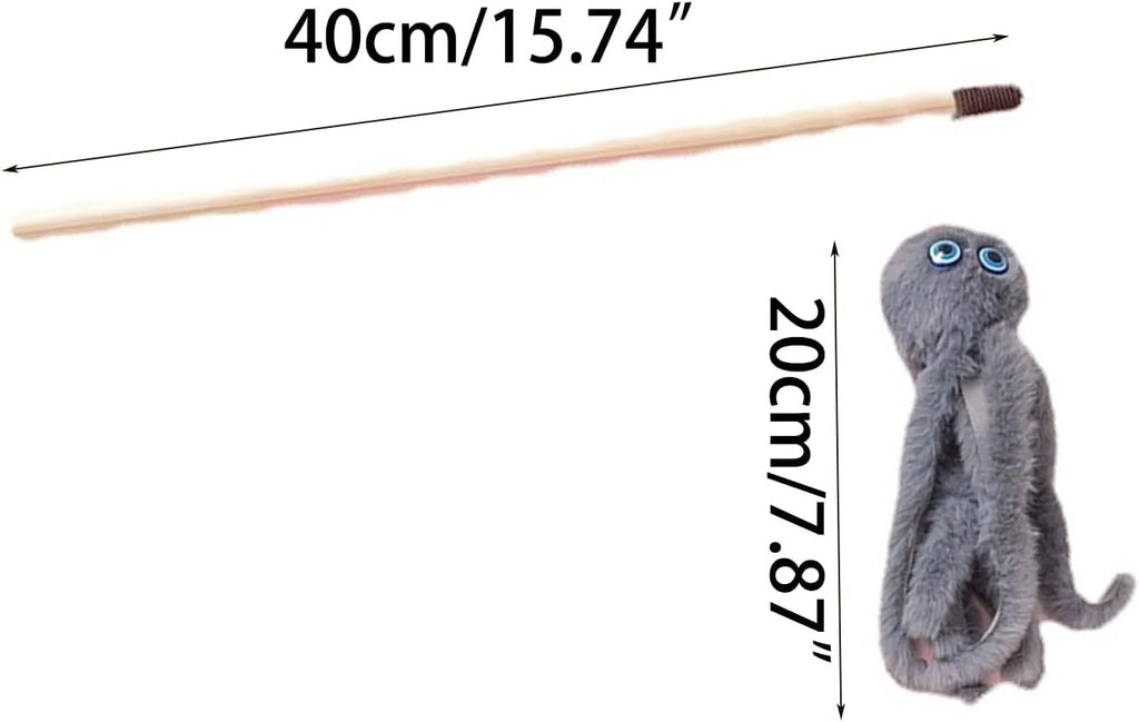 Furry octopus cat toy with eyes on 40cm long stick in pink colour for kitten play