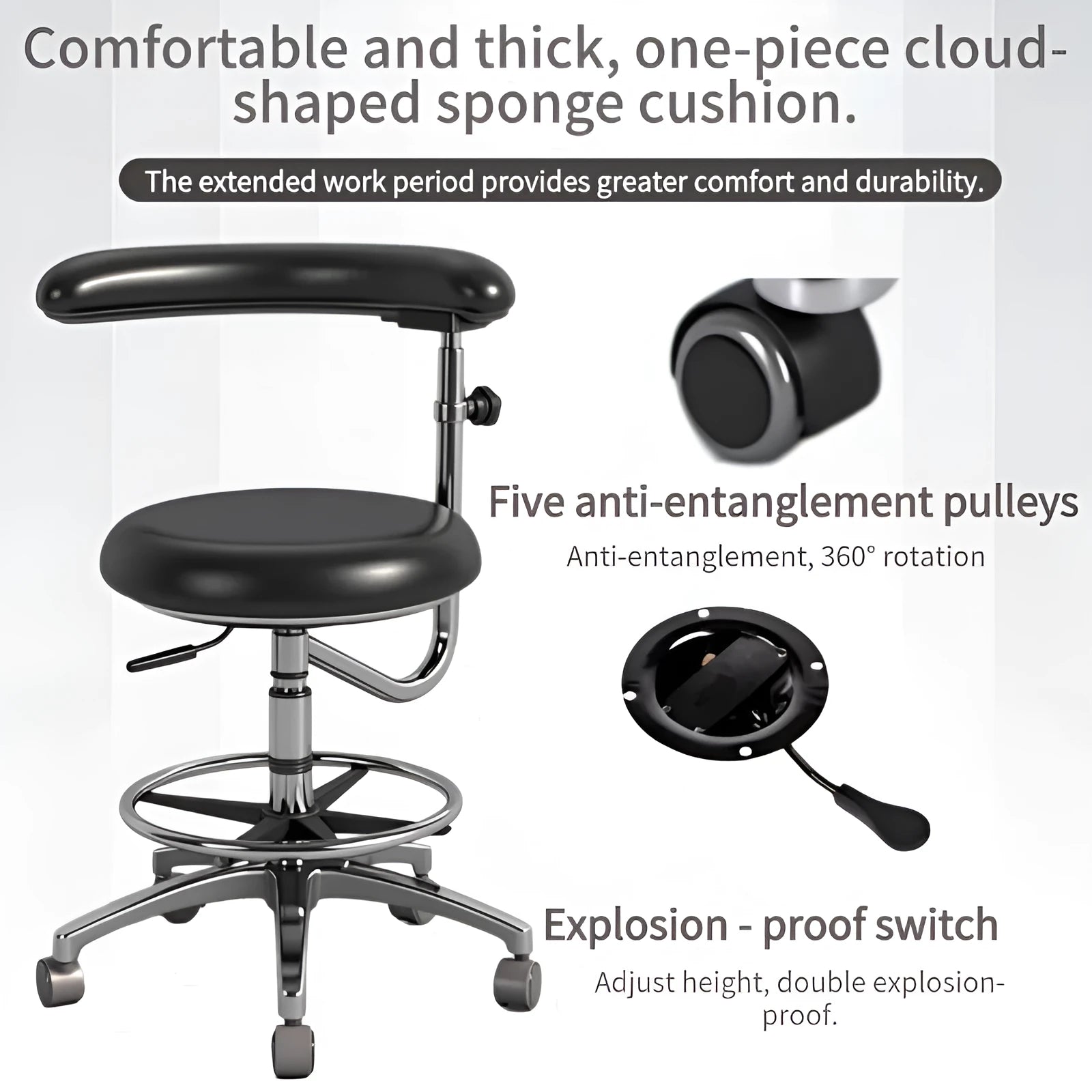 Black leather dental hospital chair with lift mechanism for clinic surgery rooms
