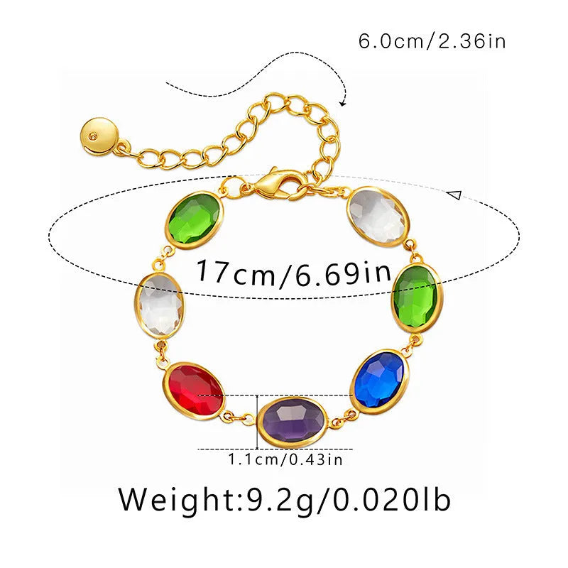 Women's geometric ellipse bracelet with 18K copper and coloured glass inlay beads in blue, green, and multicolour options