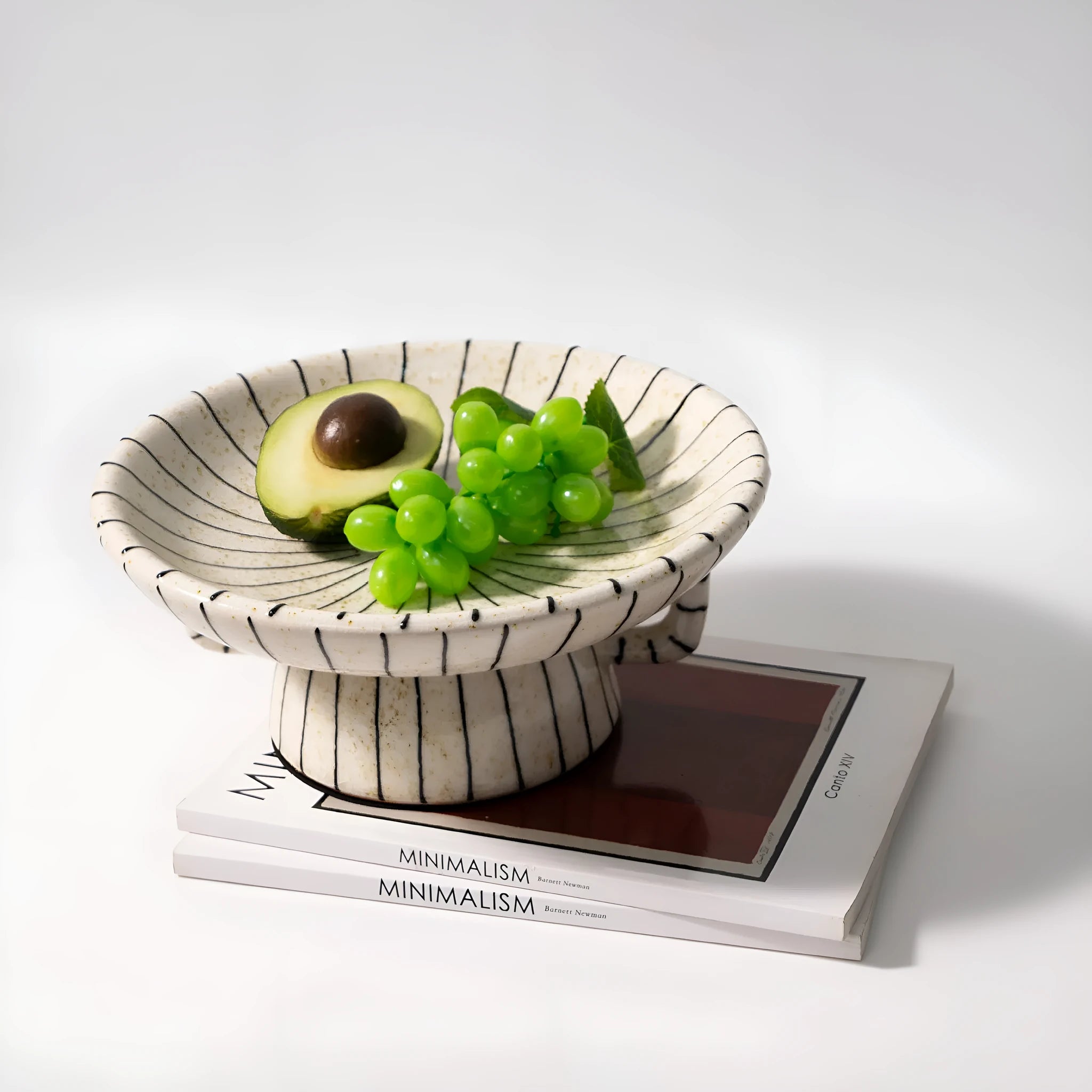 Black and white striped synthetic resin fruit plate for dessert serving