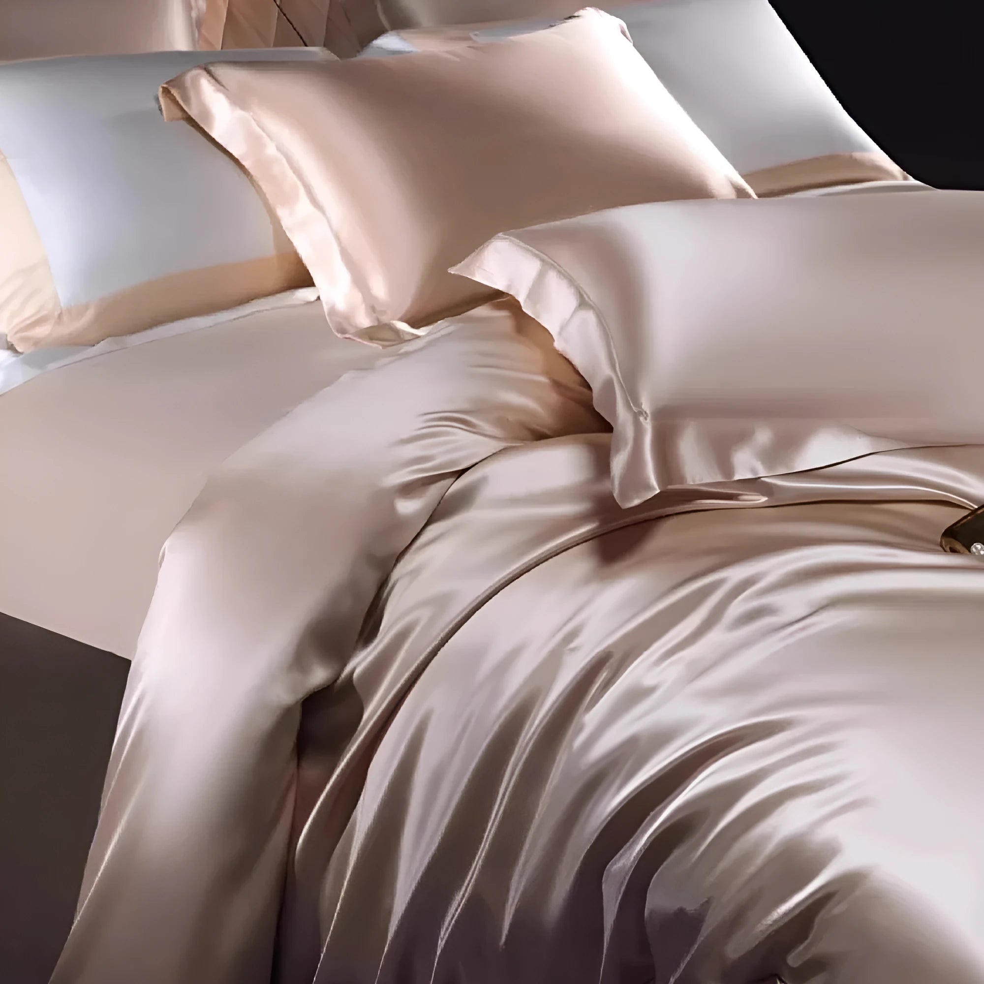 Silk four-piece quilt cover set in solid colour light luxury styling