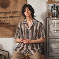 Japanese style Cuban collar short sleeve shirt with hollow jacquard pattern in grey or red
