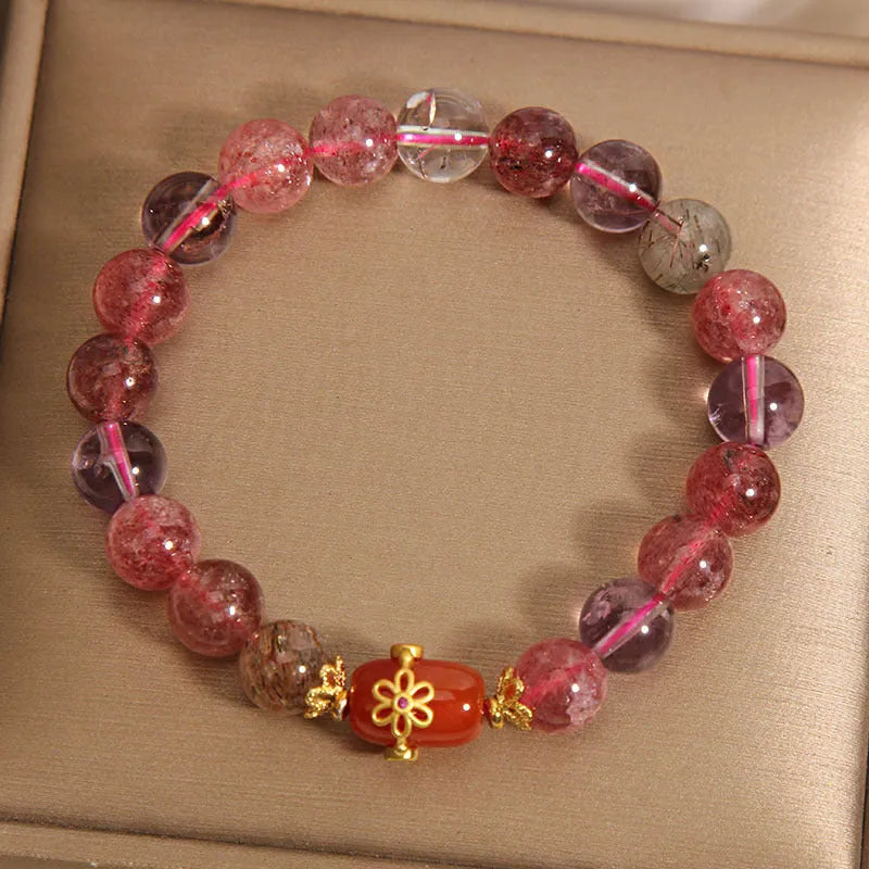 Natural Super Seven crystal bracelet Red Agate colour women light luxury jewellery