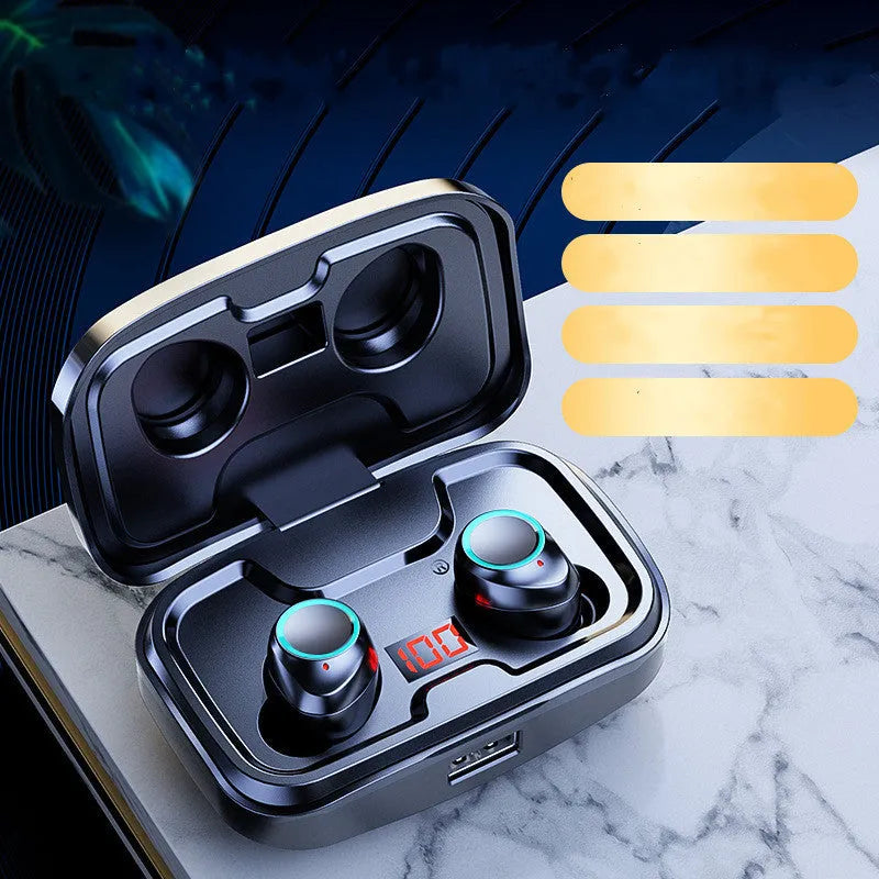 Black wireless Bluetooth in-ear headphones with a private mould design