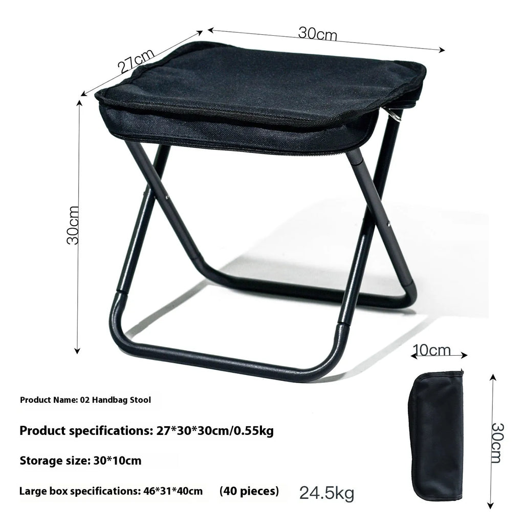 Foldable outdoor camp stool in oxford cloth shown in a khaki colour, folded compactly.