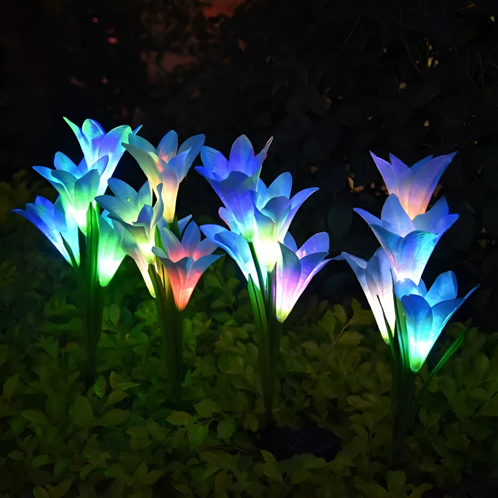 Colour LED solar lawn lamp flower shape IP65 outdoor garden light with solar panel