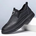 Men's solid colour casual leather shoes with round toe in black and brown options