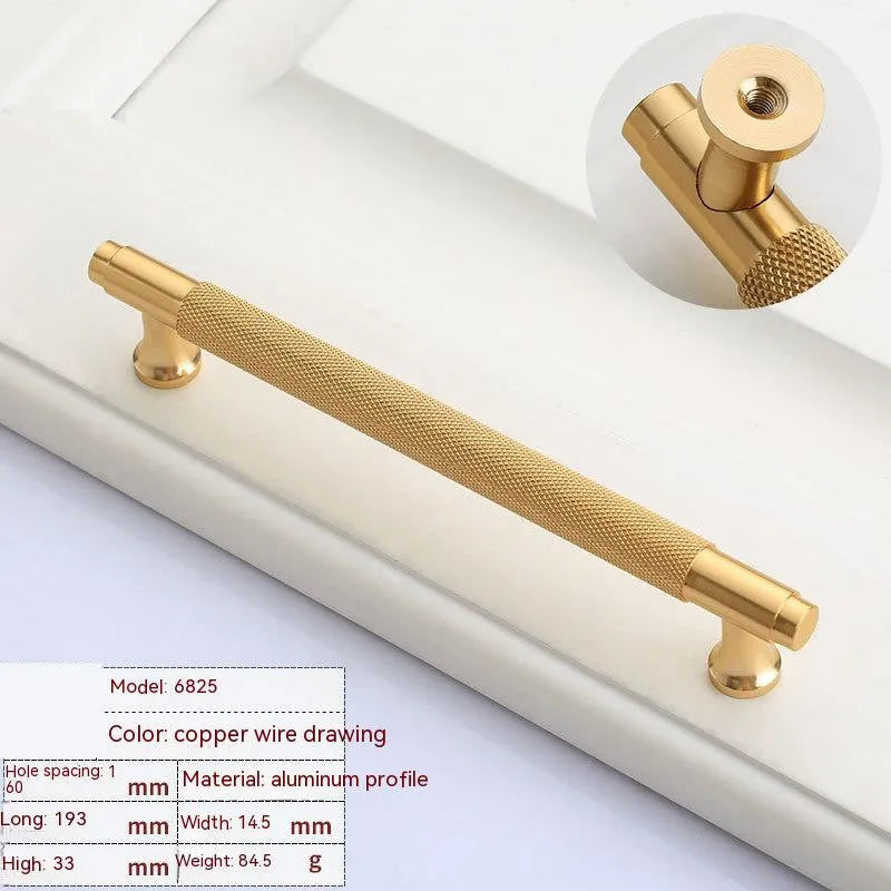Brushed brass aluminium wardrobe handle with European styling and multiple hole spacing options