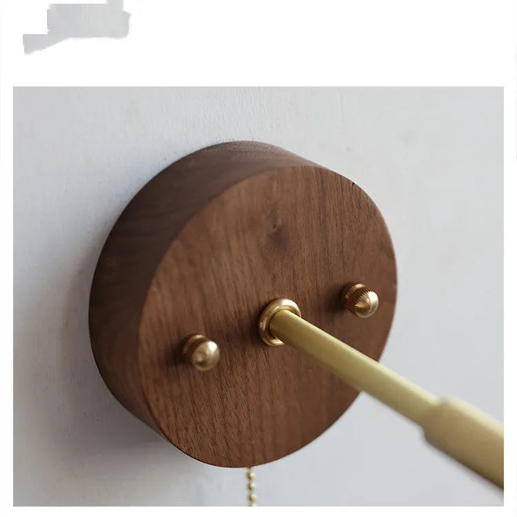 Nordic style wall lamp for bedroom bedside in walnut colour wood finish