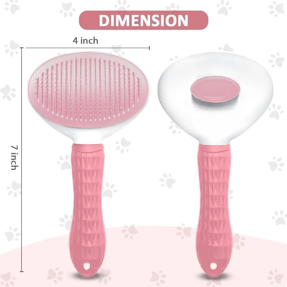 Cat grooming brush with release button in blue, grey or pink for removing loose fur and tangles
