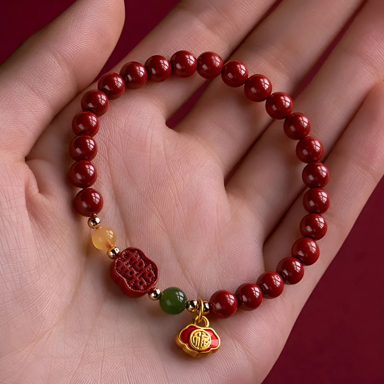 Raw ore Emperor Sandstone bracelet with fu character symbol in New Chinese style