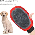 Red pet bathing glove with integrated brush for hair removal during pet washing