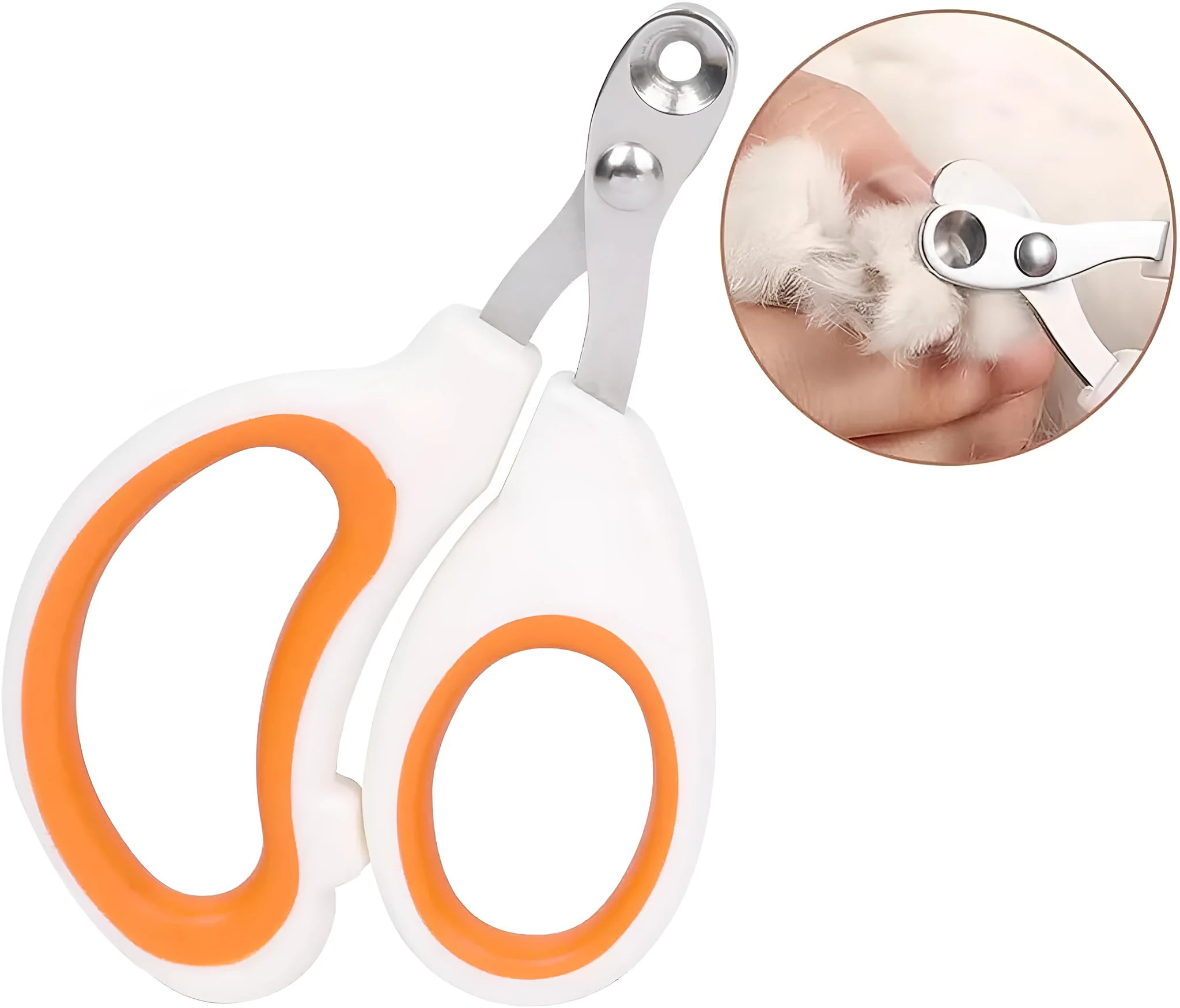 Blue cat nail clippers with a circular guide hole and non-slip handle on a white background.