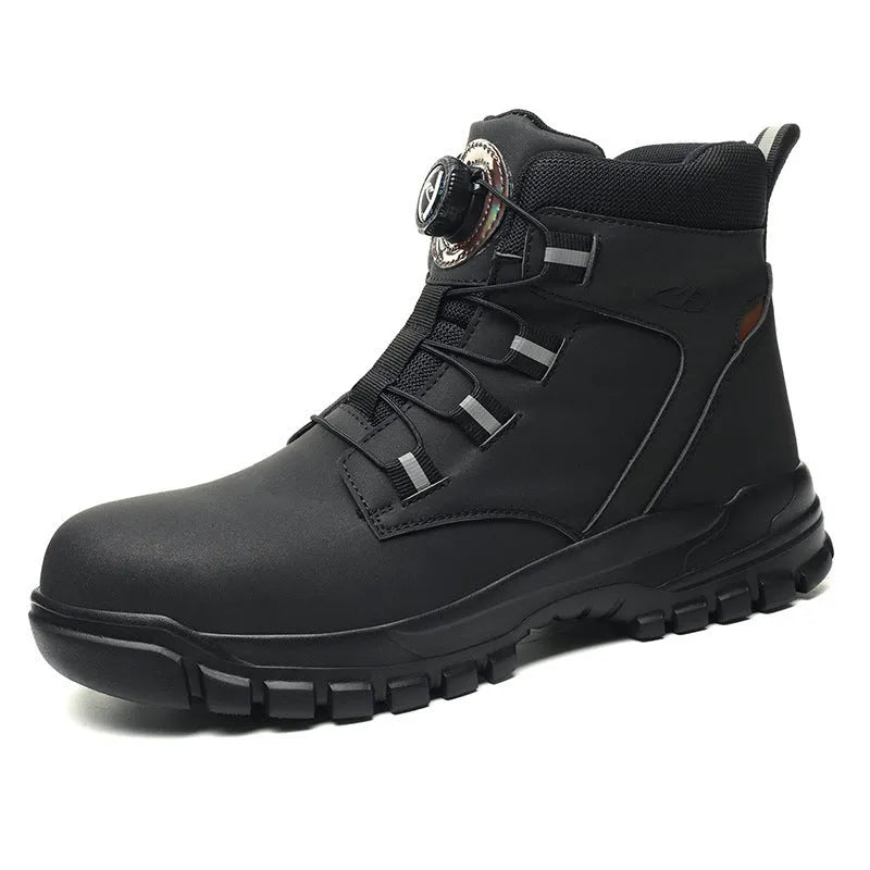 Lightweight labour protection shoes with leather upper and rubber sole in black, yellow, or grey, sizes 36-48