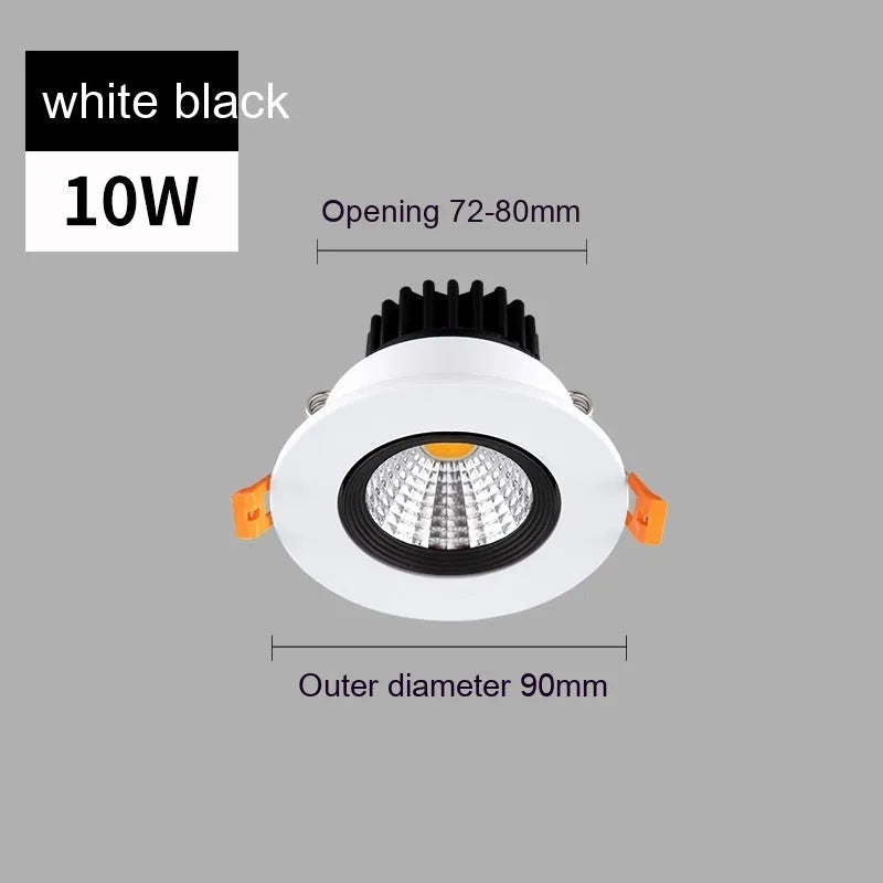 Modern recessed aluminium LED ceiling spotlight with three colour variable light settings.