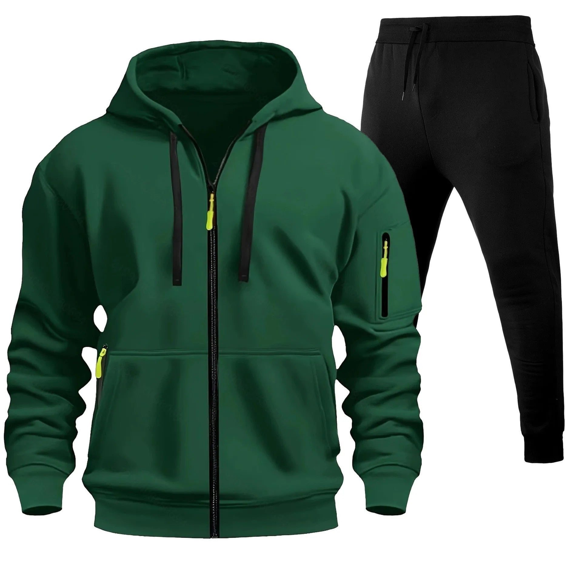 Men's zip-up hoodie set with multiple pockets and wool lining in camel colour