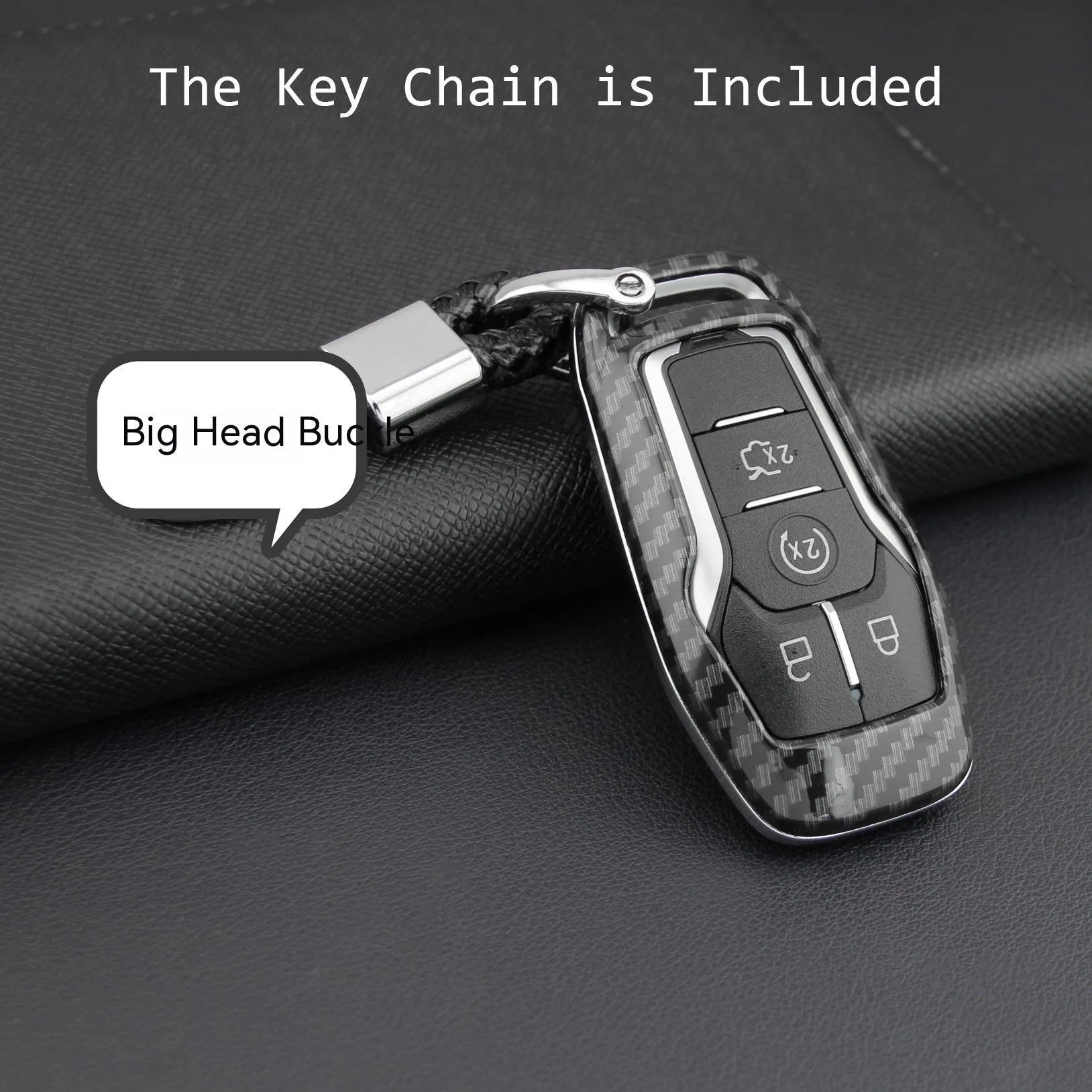 Hard plastic car key remote protective shell shown in single shell and buckle attachment variants