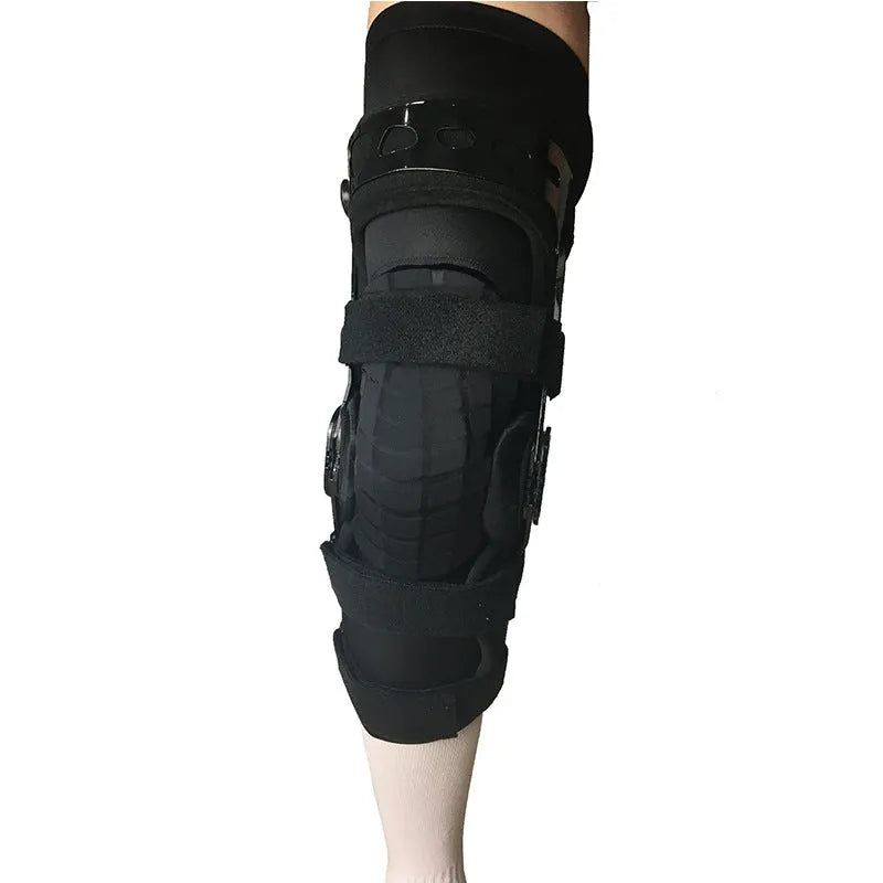 Black anterior ligament knee pad supporter showing left and right knee sizing options