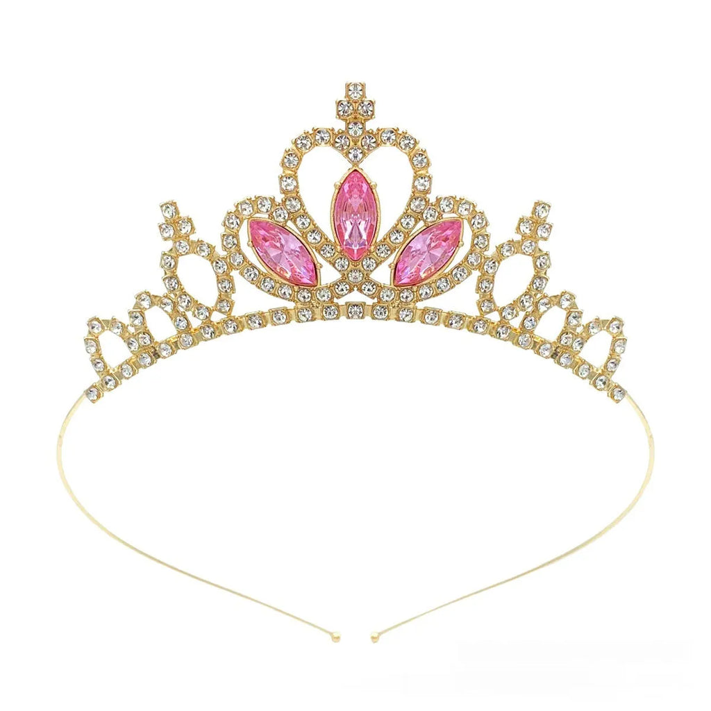 Gold and silver alloy princess crown headdress with electroplated gemstone colour finishes for birthday parties