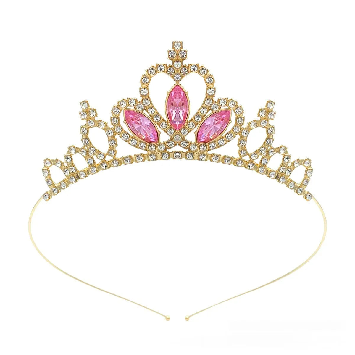 Gold and silver alloy princess crown headdress with electroplated gemstone colour finishes for birthday parties