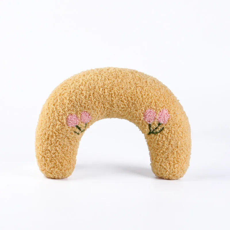 U-shaped cat pillow in blue with soft polyester fabric, size 24x20x7cm