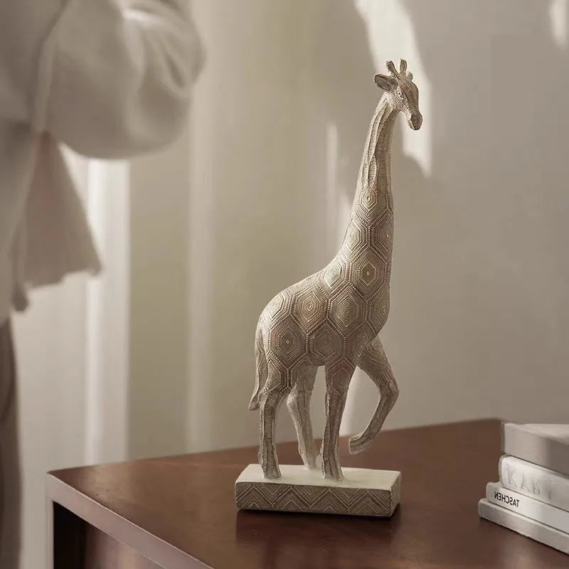 Wood colour European style giraffe resin ornament measuring 30.5cm tall for home decoration