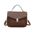 Retro style PU messenger bag in horizontal square format with sandwich pocket and crossbody strap