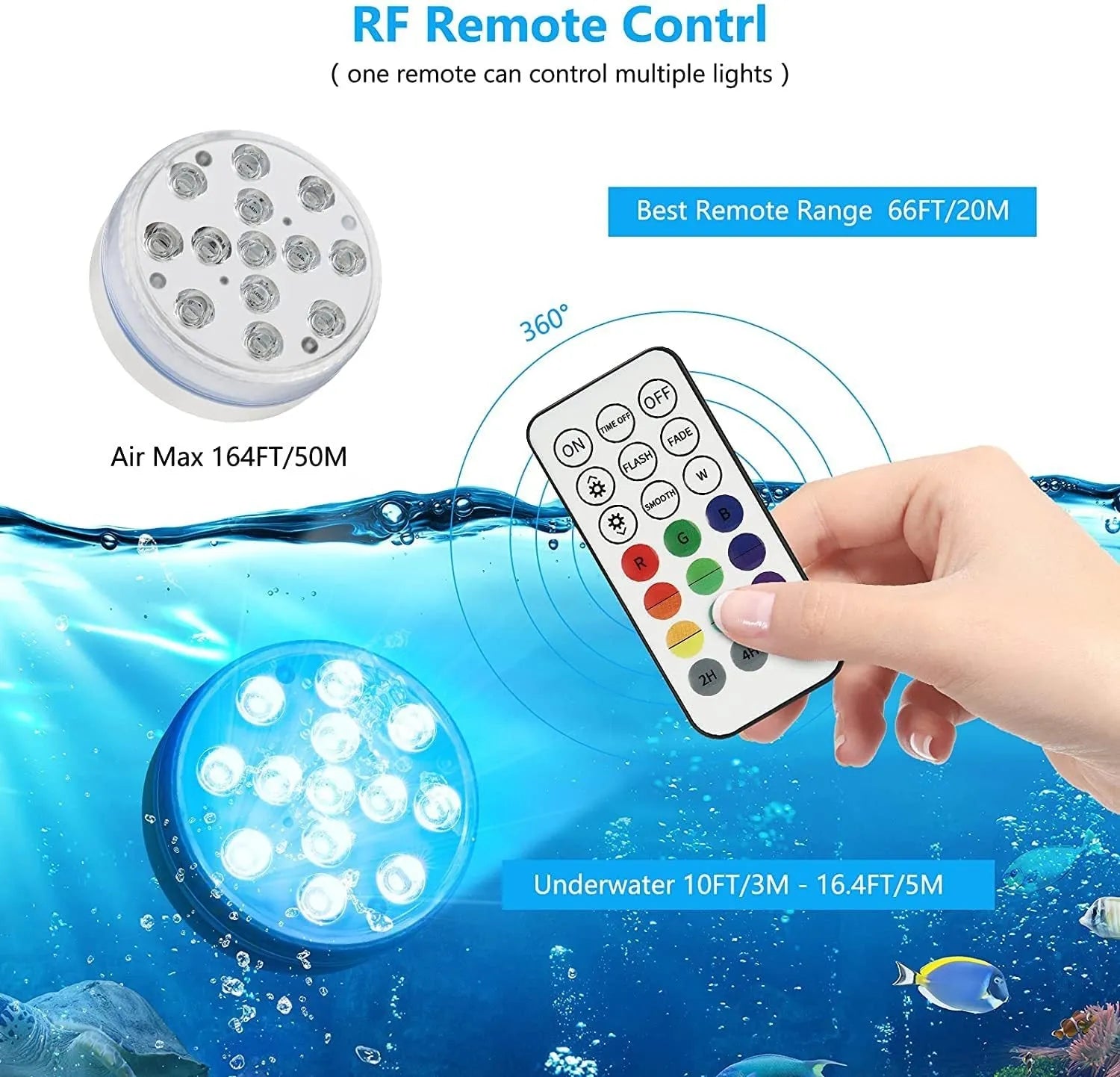 Remote control colour changing LED diving light with IP68 waterproof rating for garden decoration