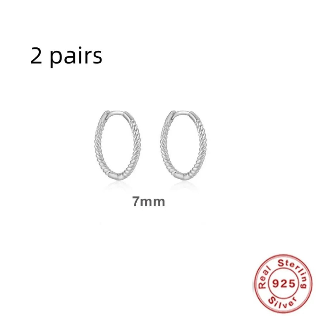 Sterling silver twisted hipster earrings in geometric round design with gold or platinum plating