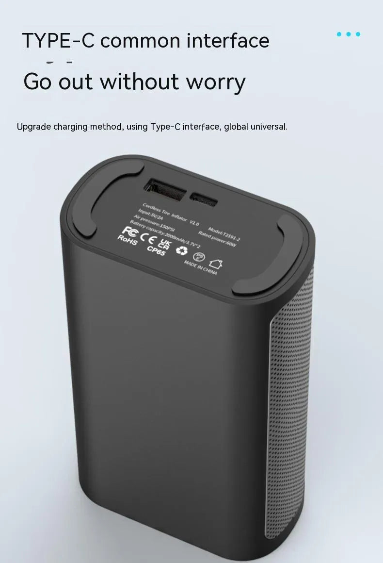 Handheld wireless digital air pump with ABS body and display screen for car and bicycle tire inflation