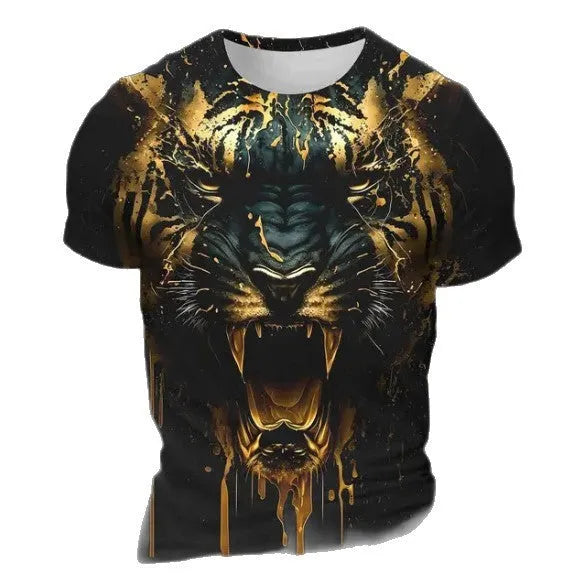 Men's short sleeve t-shirt featuring a 3D tiger pattern printed on bird eye cloth polyester fabric