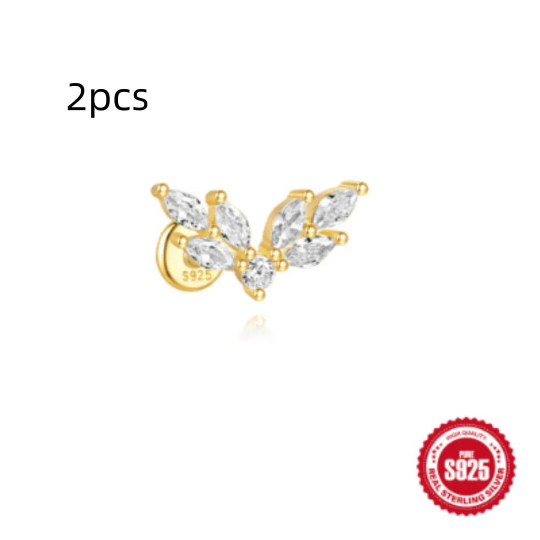 S925 sterling silver water drop earrings with a flat spiral geometric design in a gold tone.