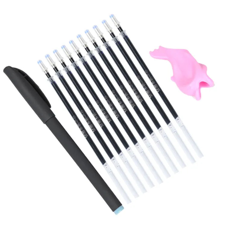 Eight blue pen refills with 0.5mm tips and 130mm body length in plastic packaging