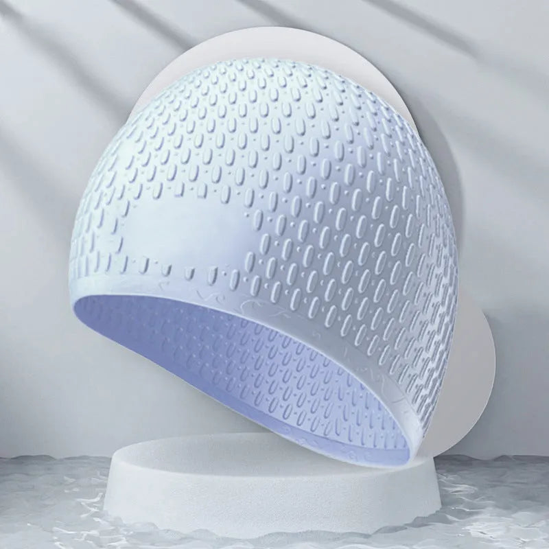 Fashion silicone water drop swimming cap for adults in multiple colour options including Tiffany Blue and Matcha Green