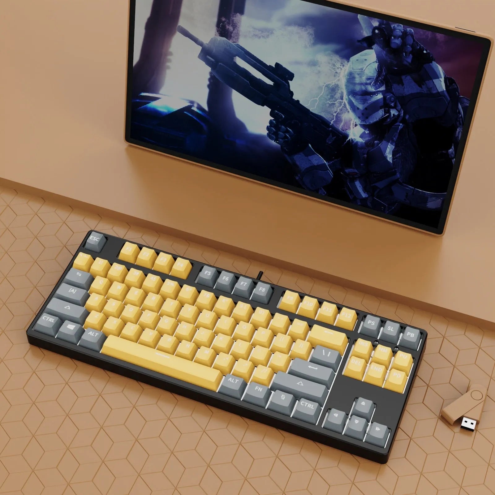 87-key mechanical gaming keyboard with colourful keycaps and metal chassis