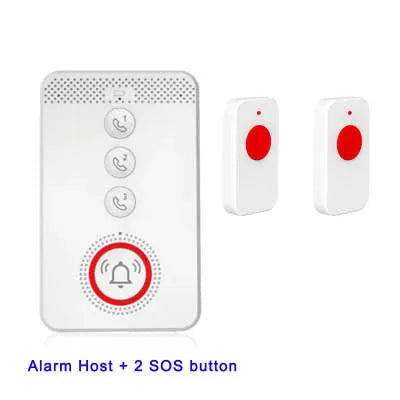 White emergency alert system with buzzer and three wireless panic buttons for elderly safety