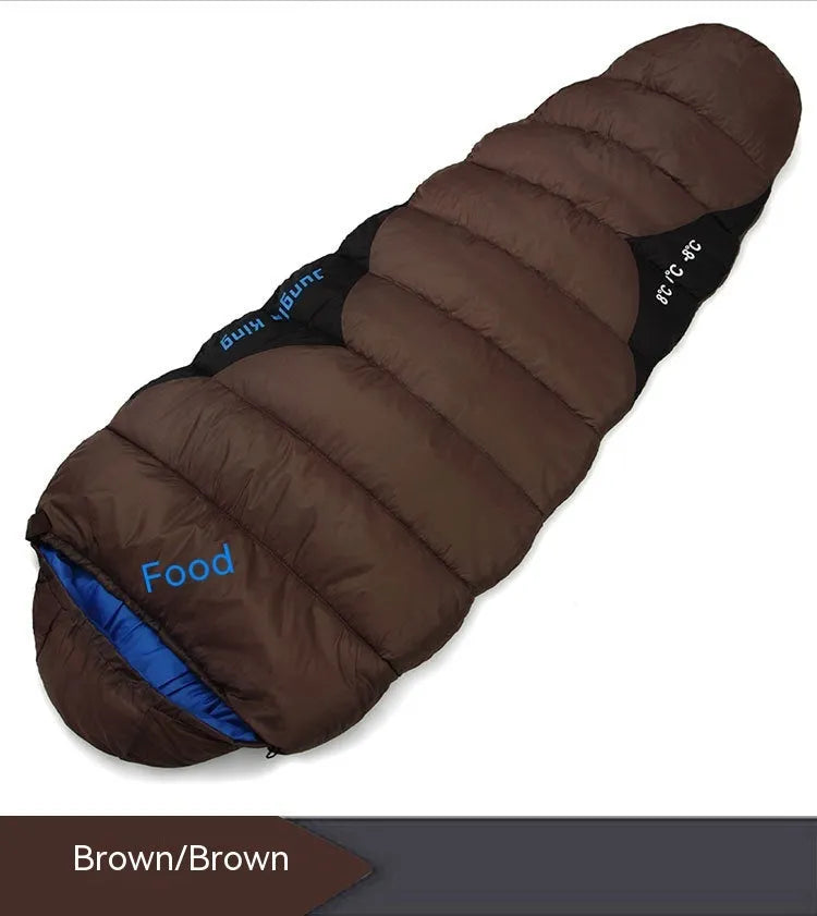 Mummy-style outdoor sleeping bag in Army Green with its compression storage bag