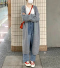 Women's loose fit mid-length knitted cardigan in khaki colour with V-neck and long sleeves
