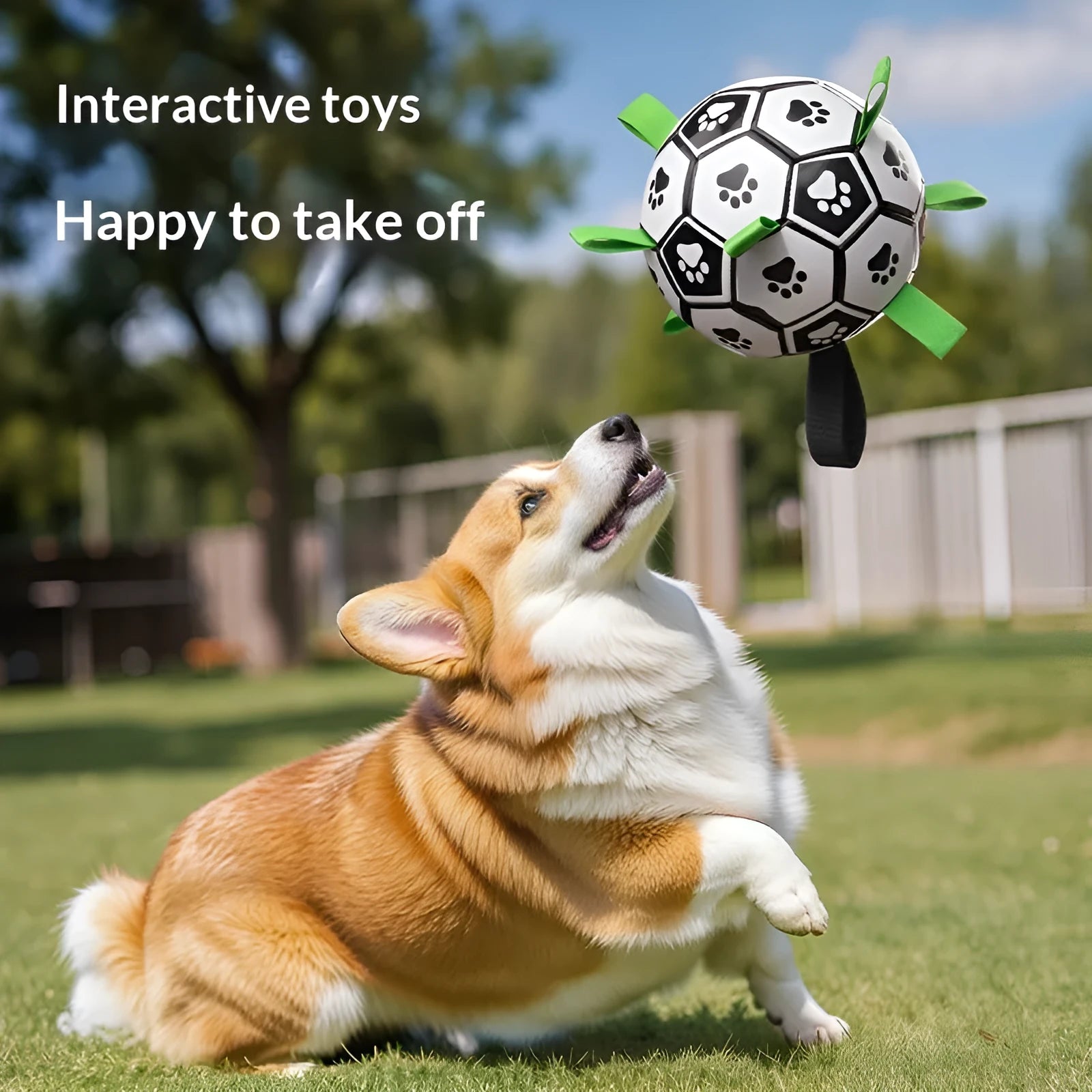 Medium dog toy ball for chewing and fetching made from PVC with a sounding feature for interactive play