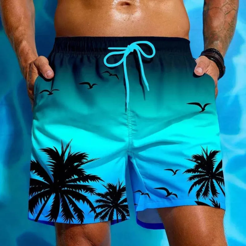 Men's ethnic style swimming trunks in polyester with loose board shorts design