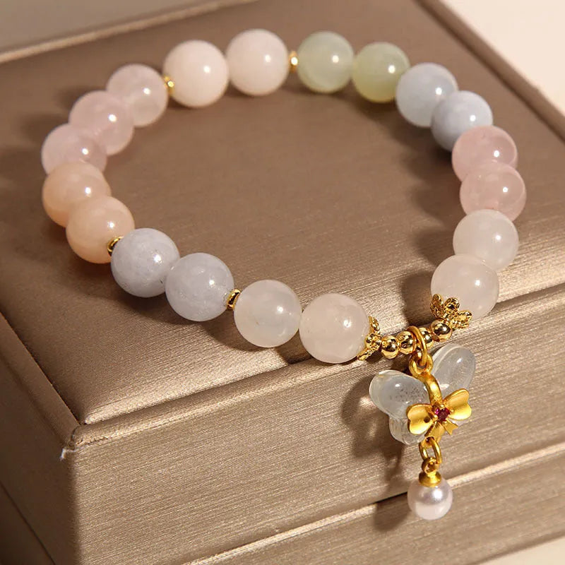 Crystal bracelet with colourful Morganite butterfly pendant for women
