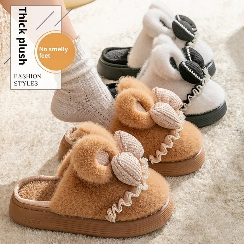Indoor non-slip warm couples cotton slippers with suede upper in brown, khaki, black and white