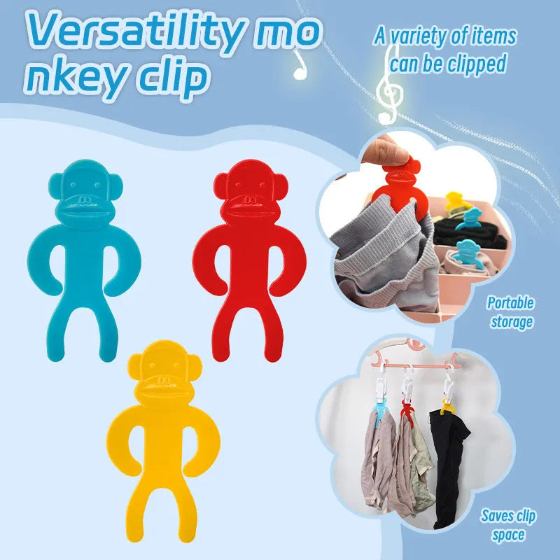 Plastic socks storage clips in blue, yellow and red colours for machine washing organisation