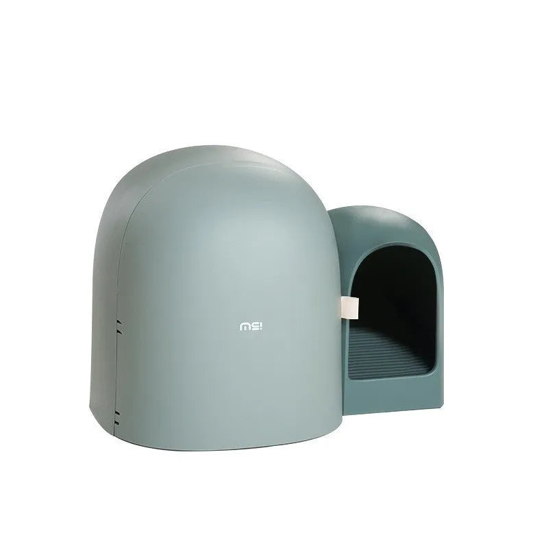 Fully enclosed oversized cat litter box in choice of Aurora White, Milk Tea, or Moss Green colours.