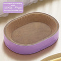 Green oval corrugated paper cat scratch board and nest bed showing 55cm diameter.