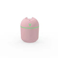 Round desktop humidifier with USB cable in ivory white, sky blue, and girlish pink colour options