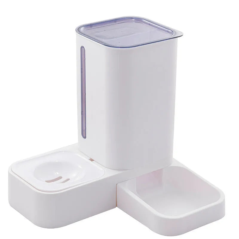 Pet automatic water storage double plastic bowl in grey, side view, 32x31x32cm